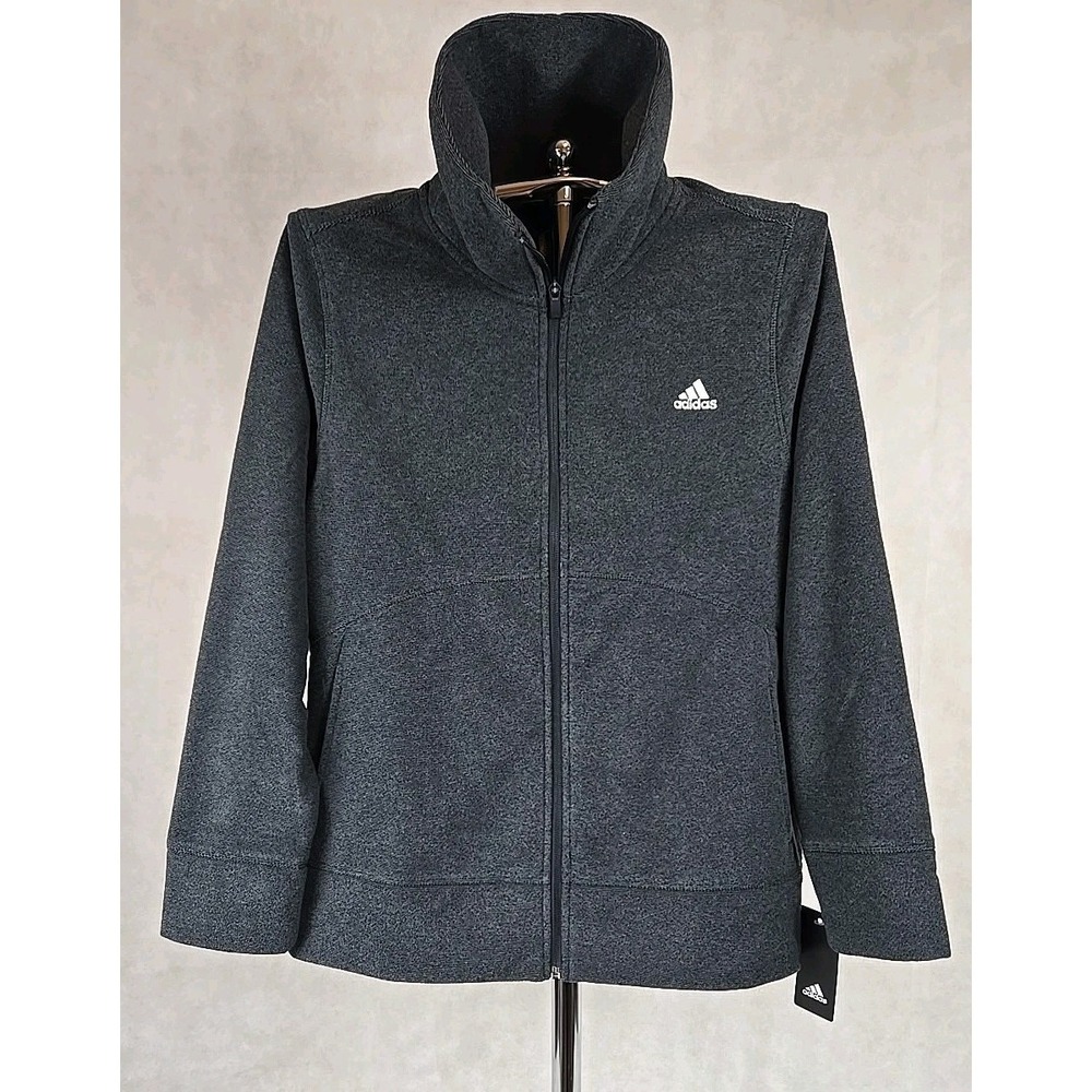 NEW Adidas Jacket Womens XL Heather‎ Gray Fleece Full Zip Mock Neck Long Sleeve